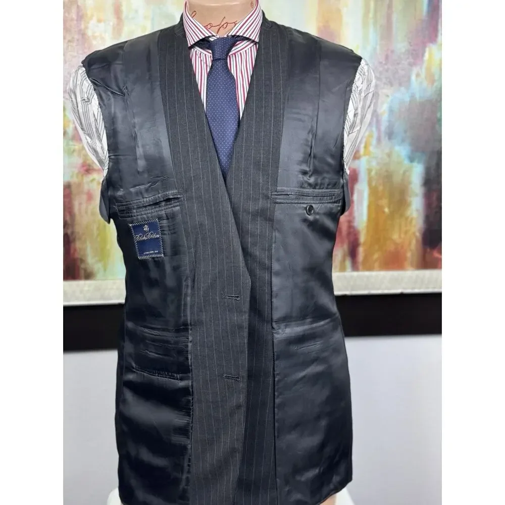 Brooks Brothers Mens Charcoal Gray Pinstripe 2 Piece Suit 40R Pant 35/29